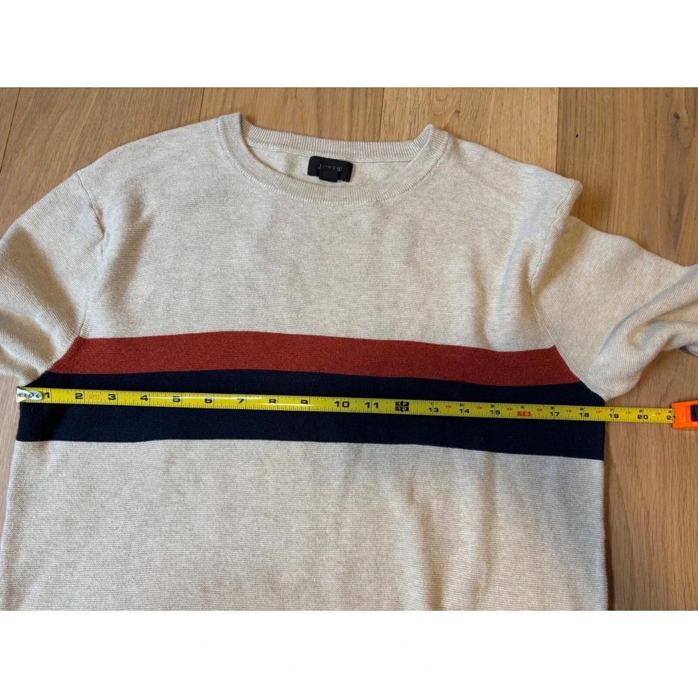 J. Crew Men's Crew Neck Sweater Beige Red Navy Stripe Size Medium